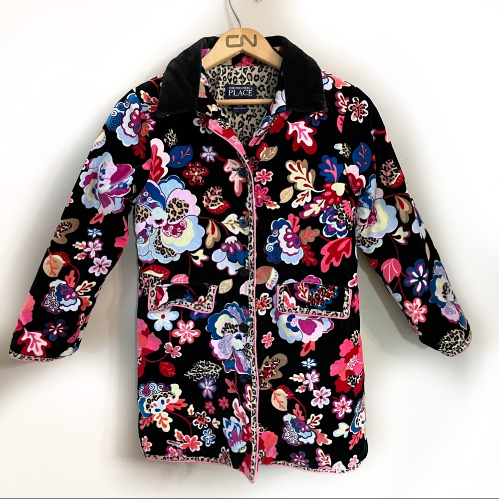 CHILDREN’S PLACE floral velour dress coat size large